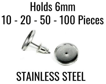 6mm Earring Trays - STAINLESS Steel not Iron - FREE Metal Backs - 10 - 20 - 50 - 100 Pieces - Ships Immediately from USA - EF888