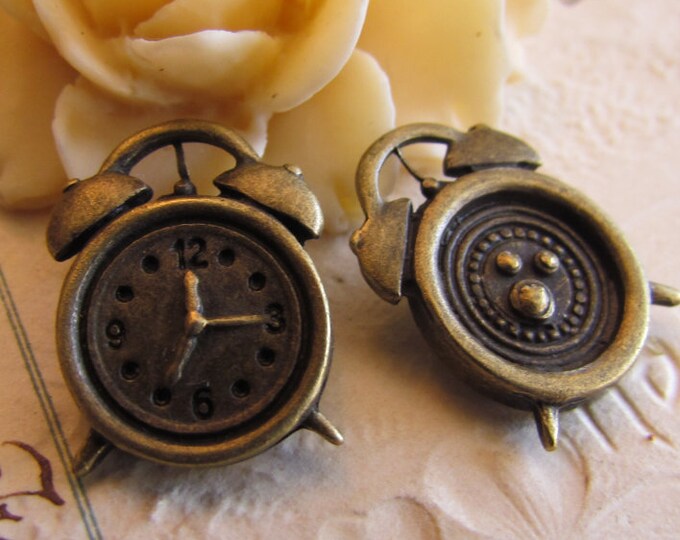 Jewelry Findings 1 Long Antique Bronze Alarm Clock Metal Charms 6 Antique Finish