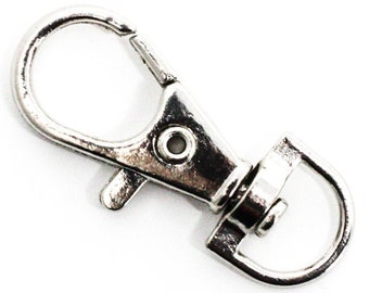 10 Lobster Swivel Clasps - Antique Silver - Key Rings - 35x13mm - Ships IMMEDIATELY from California - A503