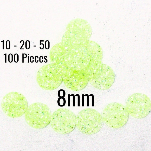 8mm Druzy Cabochons - Neon Yellow - Flat Backs - 10 - 20 - 50 - 100 Pieces - Ships FAST - Jewelry Making Supplies - C929