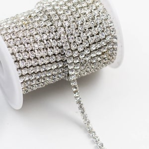 1' Rhinestone Cup Chain - 4mm - Clear Rhinestones - Silver Plated - 1 Foot - 12 Inches - Ships IMMEDIATELY from California - CH806-01