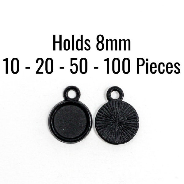 Black Pendant Trays - Holds 8mm - 14x10mm - 10 - 20 - 50 - 100 Pieces - Jewelry Making Supplies - Ships IMMEDIATELY - SC1613