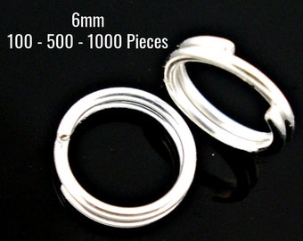 6mm Split Rings - Silver Plated - 0.7mm Thick - 21 Gauge - 100 - 500 - 1000 Pieces - Wholesale Jewelry Making Supplies - F544