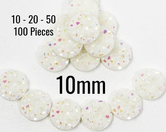 10mm Druzy Cabochons - CHUNKY - Ivory - AB Color- 10 - 20 - 50 - 100 Pieces - Jewelry Making Supplies - Ships IMMEDIATELY - C861