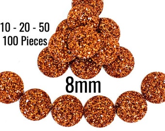 8mm Druzy Cabochons - Brown - AB Color - 10 - 20 - 50 - 100 Pieces - Ships FAST - Jewelry Making Supplies - C783