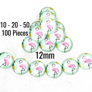 Cabochões Flamingo de 12mm - Redondos - Vidro - 10 - 20 - 50 - 100 Peças - Envio IMEDIATAMENTE - Suprimentos para fabricação de joias - C786