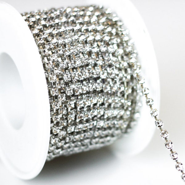 3' Rhinestone Cup Chain - 2.4mm - Crystal - Silver - 3 Feet - Ships IMMEDIATELY from California - CH867-03