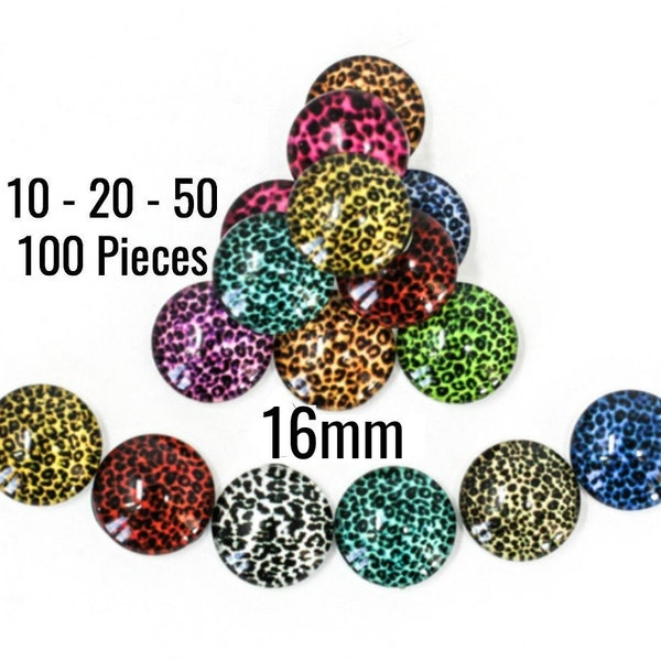 16mm Leopard Cabochons - Assorted - Bright Colors - Glass - 10 - 20 - 50 - 100 Pieces - Jewelry Making Supplies - Ships IMMEDIATELY - C909