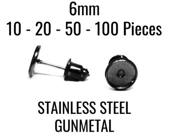 6mm Ohrringschalen - EDELSTAHL - KOSTENLOSE Metallrückseite - Gunmetal - Fasst 6mm - 10 - 20 - 50 - 100 Stück - Schmuckherstellung - EF827