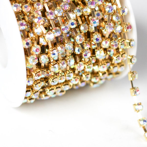 3' Rhinestone Cup Chain - 4mm - Crystal AB - Gold Plated - 3 Feet - 1 Yard - Jewelry Making Supplies - Ships IMMEDIATELY - CH820-03