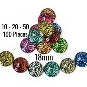 18mm Leopard Cabochons - Sortiert - Leuchtende Farben - Glas - 10 - 20 - 50 - 100 Stück - Versand SOFORT - Schmuckzubehör - C910