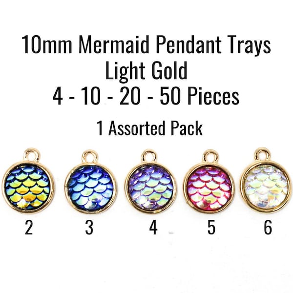 10mm Mermaid Pendants - Light Gold - U PICK -  Mermaid Scale - 4 - 10 - 20 - 50 Pieces - Ships Immediately - GC230