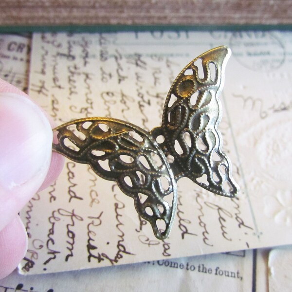 10 Bronze Butterfly Charms - Fligree Wraps - Antique Bronze - Butterfly - 41x29mm  - Ships IMMEDIATELY from California - BC193