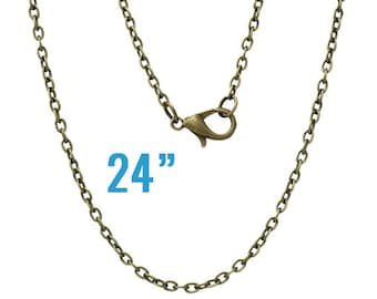 24 Bronze Necklaces - Cable Chains - 3x2mm -  24" Long - Jewelry Making Supplies - CH432b