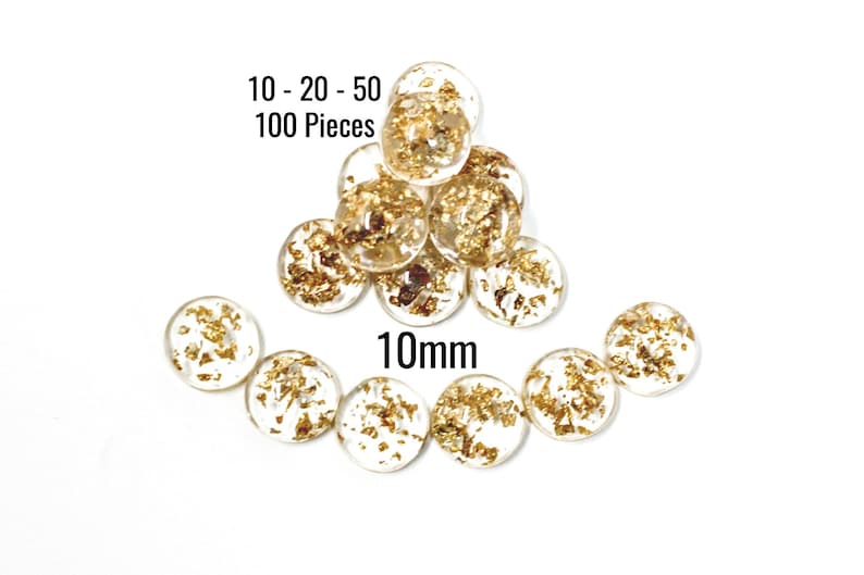 C720 Clear with Gold Foil 10-20 10mm 50-100 Pieces Gold Foil Cabochons Ships IMMEDIATELY from California