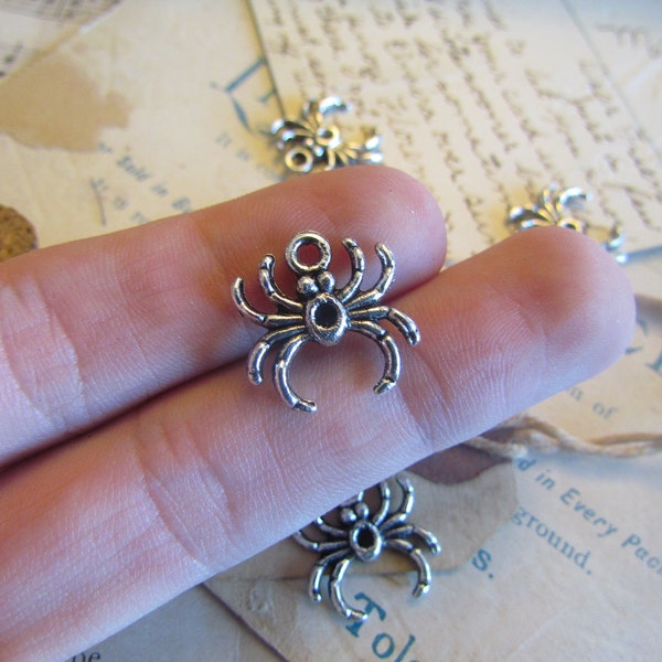 80 Spider Charms - WHOLESALE - Antique Silver - Holds Rhinestone - 17x17mm - Ships IMMEDIATELY from California - SC78b