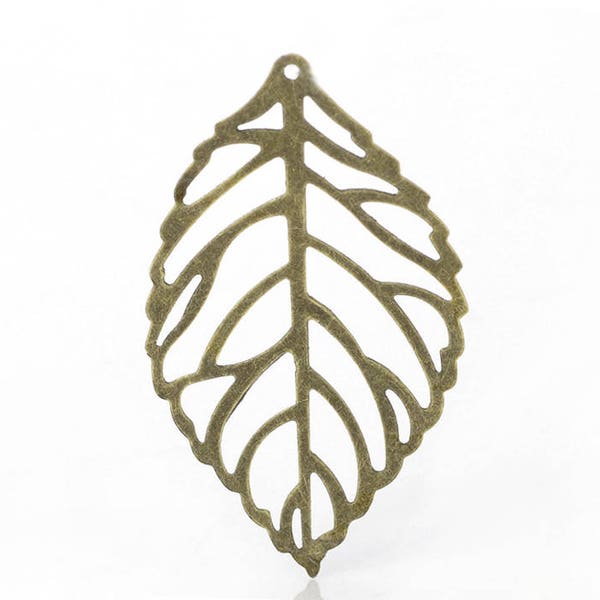 25 Leaf Charms - Antique Bronze - Filigree - 44x26mm - Ships IMMEDIATELY from California - BC811