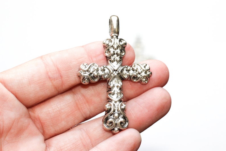 SC1489a LARGE Ships IMMEDIATELY from California 53x34mm Perfect for Rosaries Antique Silver 5 Cross Pendants