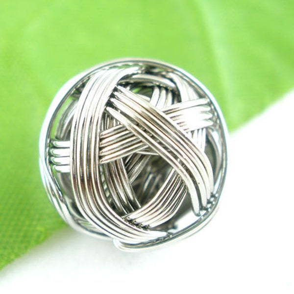 Silver Wire Ball  Beads 15x15mm 5pcs - Ships IMMEDIATELY from California - B01