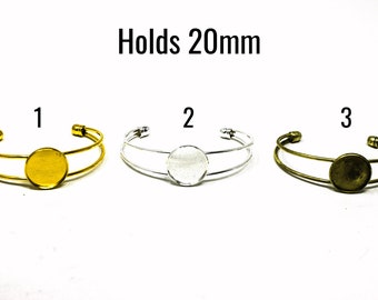 20mm Bracelet Trays - Holds 20mm Cabochon - Adjustable - U PICK - 1 - 3 - 10 Pieces - Ships IMMEDIATELY from USA - A662