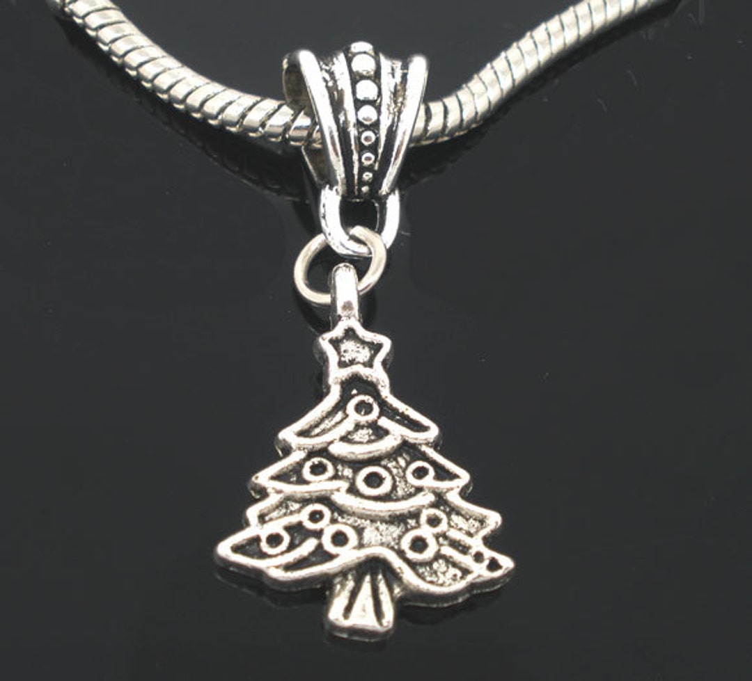 10 Christmas Tree Beads Charms Silver Dangle Beads 47x18mm Etsy