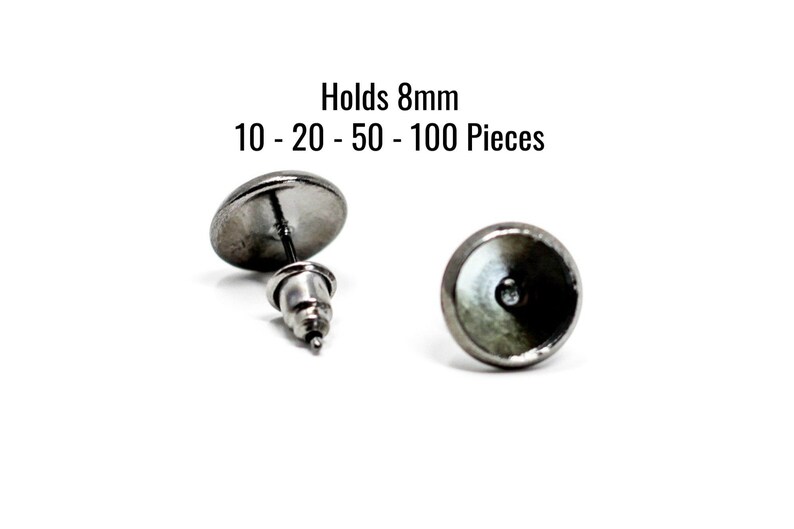 10-20 High Quality COPPER FREE Backs Ships IMMEDIATELY Holds 8mm 8mm Earring Trays Gunmetal 50-100 Pieces EF231