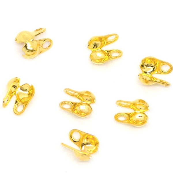 WHOLESALE Calottes Gold End Crimps (Fits 1 - 1.5mm)  Bead Ball Chain Connectors 4x3.5mm 1000pcs - Ships Immediately from California - B156