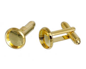 4 Cuff Links - Gold - Made from High Quality COPPER - Holds 10mm Cabochons - 26x12mm - Ships IMMEDIATELY from California - A536