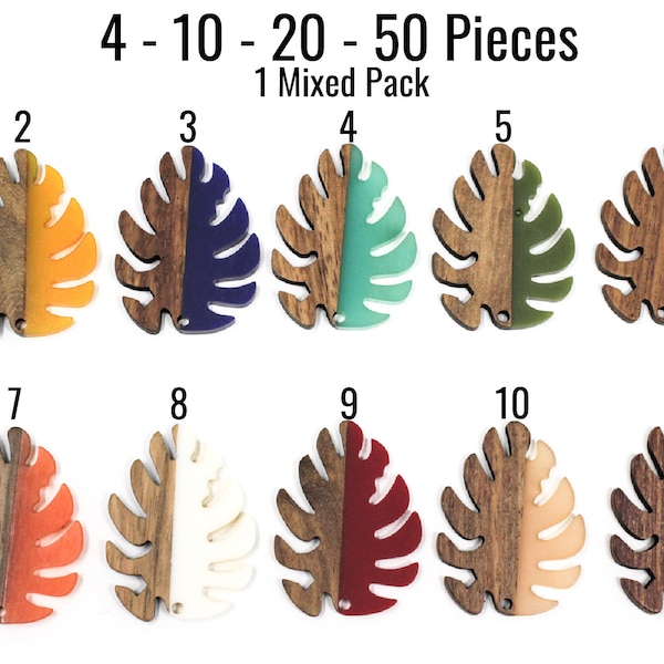 Wood Resin Pendants - U Pick Leaves - 38x30mm - 4 - 10 - 20 - 50 Pieces - Jewelry Making Supplies - Ships IMMEDIATELY - EF499