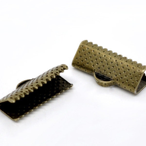 WHOLESALE Bronze Texture End Cap Crimp Bead 16x7.5mm 100pcs - Ships IMMEDIATELY  from California - F27