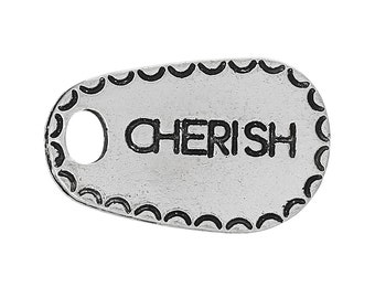 10 Cherish Charms - Antique Silver - 26x16mm - Jewelry Making Supplies - SC1066