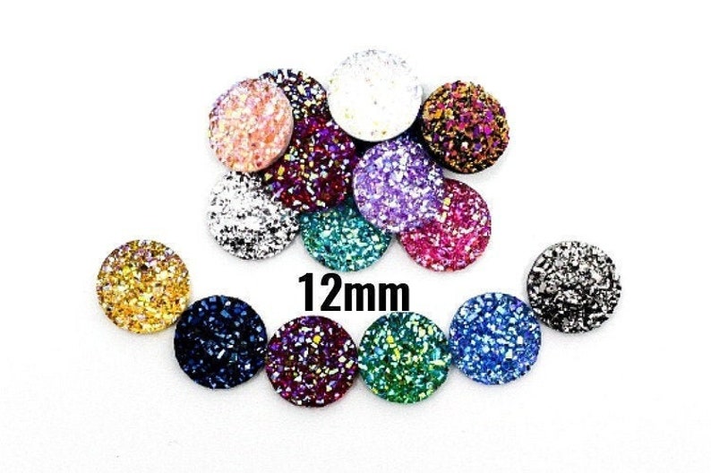 Flat Backs BULK Assorted 100 Cabochons 12mm C534b Ships IMMEDIATELY from California Druzy