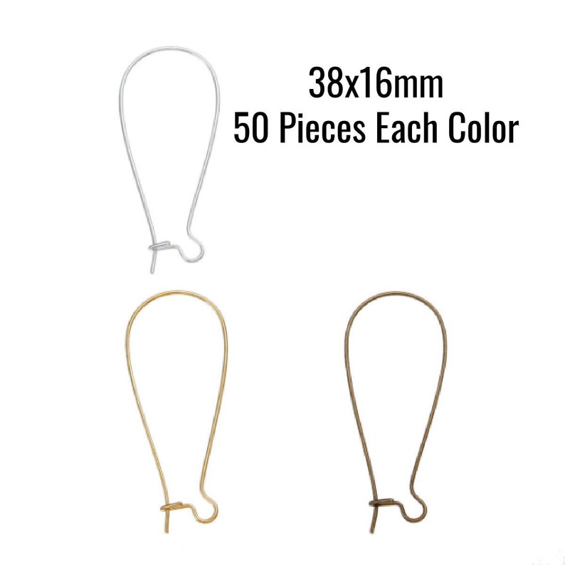 150 Kidney Ear Wires Earring Hooks 50 of Each Color 38x16mm Ships IMMEDIATELY from USA EF895 image 1