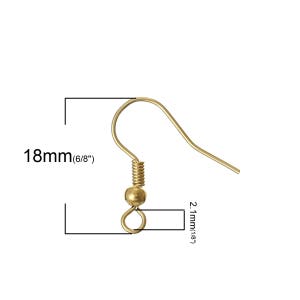 REAL 18K Gold Earring Hooks BEWARE of Fakes Spring and Ball 18x18mm Copper Material 10 50 or 100 Pieces From USA EF113 image 2