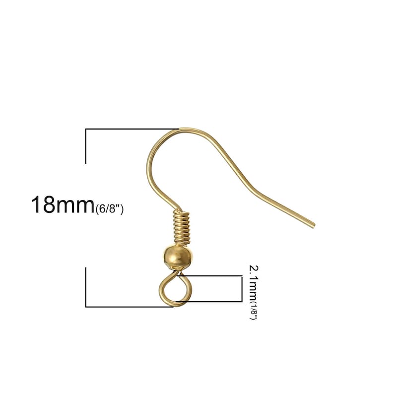 REAL 18K Gold Earring Hooks BEWARE of Fakes Spring and Ball 18x18mm Copper Material 10 50 or 100 Pieces From USA EF113 image 2