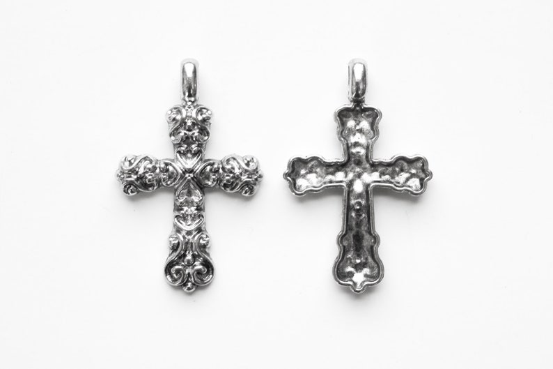 SC1489a LARGE Ships IMMEDIATELY from California 53x34mm Perfect for Rosaries Antique Silver 5 Cross Pendants
