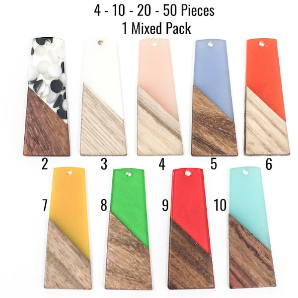 Wood Resin Pendants - U PICK Resin & Wood Trapezoids - 50x20mm - 4 - 10 - 20 - 50 Pieces - Jewelry Making Supplies - EF772