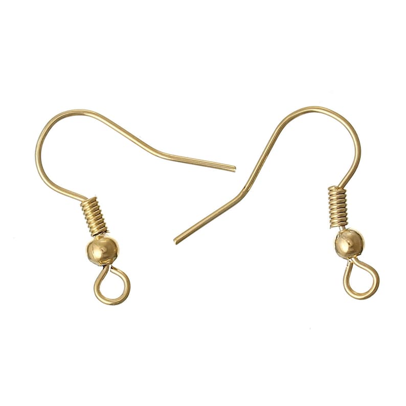 REAL 18K Gold Earring Hooks BEWARE of Fakes Spring and Ball 18x18mm Copper Material 10 50 or 100 Pieces From USA EF113 image 3