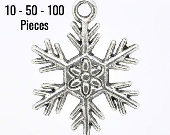 Silver Snowflake Charms - Antique Silver - 25x19mm - Ships IMMEDIATELY from California - SC71