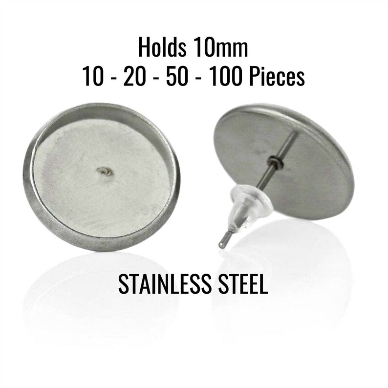 10mm Earring Trays - REAL STAINLESS Steel - FREE Backs - Holds 1 10mm Earring Trays - REAL STAINLESS Steel - FREE Backs - Holds 1