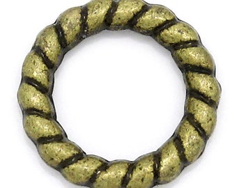 50 Bronze Jump Rings  - CLOSED - 10mm - Rope Pattern - Jewelry Making Supplies - Ships IMMEDIATELY - BC806