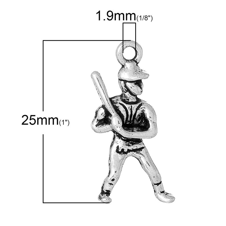 25x14mm SC1129a BULK Ships IMMEDIATELY from California Antique Silver 50 Baseball Player Charms