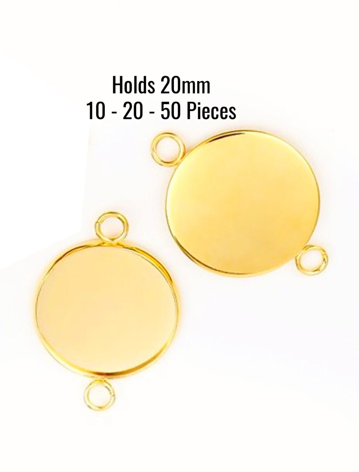 20mm Connector Trays - Gold Plated - Holds 20mm Cabochons - High Quality COPPER Material 10 - 20 - 50 Pcs - Jewelry Making Supplies - GC226