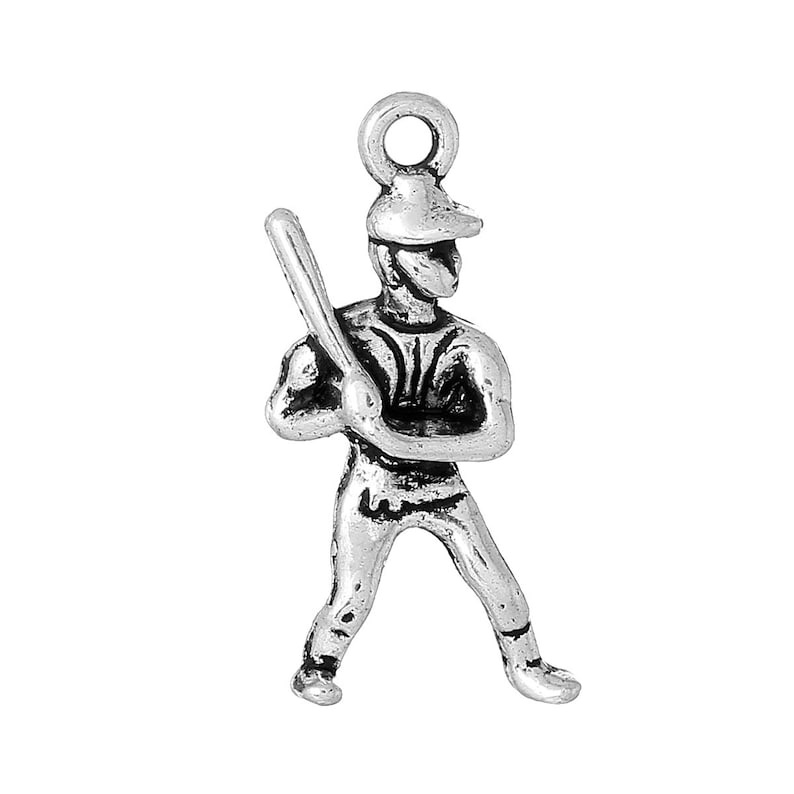 25x14mm SC1129a BULK Ships IMMEDIATELY from California Antique Silver 50 Baseball Player Charms