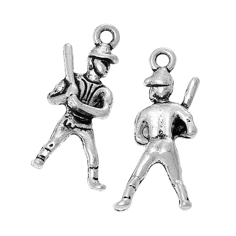 25x14mm SC1129a BULK Ships IMMEDIATELY from California Antique Silver 50 Baseball Player Charms