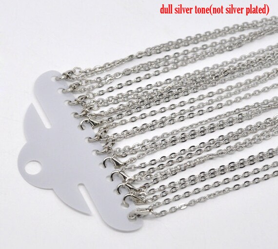 4 Silver Necklaces Antique Flat Link 