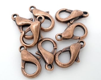 100 Copper Lobster Clasps - BULK - Antique - Parrot Clasps - 12x6mm - Ships IMMEDIATELY  from California - FC12b