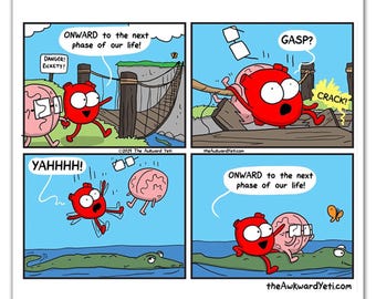 Lámina "Siguiente etapa de la vida": póster motivacional divertido, arte mural del corazón y el cerebro, decoración para el hogar y la oficina, lámina mural sobre salud mental.