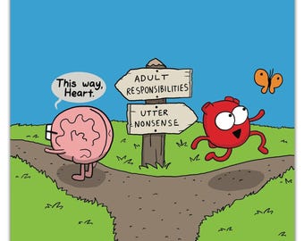 The Fork Print – Heart and Brain Wall Art, Funny Decision Poster, Home Decor, Inspirational Anatomy Art, Heart Brain Print, Med Student Gift