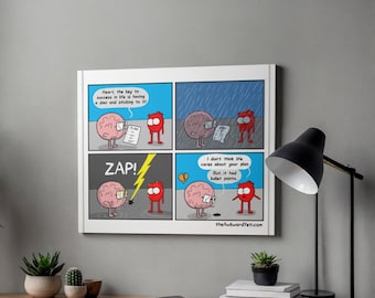 Life Plan Print – Funny Inspirational Wall Art, Wall Art, Mental Health Decor, Heart and Brain Art, Motivation Print, Home Decor